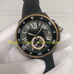 Real Photo automatisch herenhorloge 42 mm 300 m zwarte wijzerplaat PVD / DLC gecoat roségouden Everose rubberen armband W2CA0004 Mechanische horloges voor heren Sporthorloges