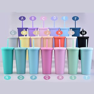 20 couleurs ! Gobelets en acrylique de 24oz, gobelets en plastique avec couvercles et pailles, gobelets de voyage, tasse d'eau, tasse réutilisable avec paille