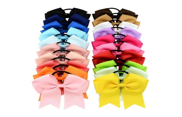 20 colores Bowknot Solid Girls Cheerleading Hair Bow Grosgrain Ribbon Cheer Bow Banda elástica Ponytail Hair Holder para niña Mujer 8735155