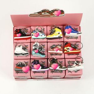 12 pièces/ensembles Sneaker porte-clés boîte aveugle porte-clés comprend boîte à chaussures en carton cadeau modèle 3D chaussures porte-clés emballage boîte à bijoux chaussure avec porte-clés