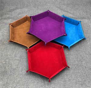 Bandeja de dados hexagonal plegable de 20 colores, caja de dados decorativa para juegos de rol, dados, almacenamiento de cuero PU, plato decorativo JL1226