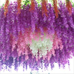 20 kleuren hangen Wisteria bloem kunstmatige zijden bloem wijnstok elegante wisteria's wijnstokken rattan voor bruiloft tuinhuis feestjes decoratie