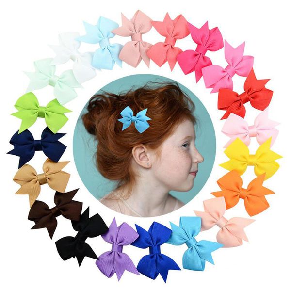 20 colores INS Baby Child Clippers Bow Hairpins Bows Ribbon Hair grips little Girls Solid Hair Clips Niños Accesorios para el cabello al por mayor