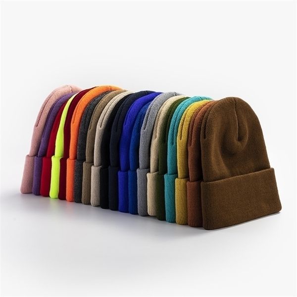 20 couleurs coréenne laine acrylique tricoté casquettes femmes hommes Skullcap automne hiver élastique Skullies bonnets casquette en gros 220816