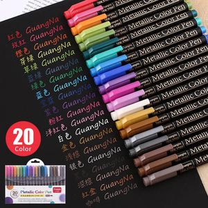 20 couleurs Metalli couleur stylo Art marqueur pinceau marque écrire papeterie étudiant bureau fournitures scolaires calligraphie 240124