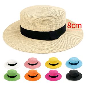 20 couleurs Panama raphia plat chapeau de paille été dames soleil plaisancier chapeaux plats unisexe hommes voyage chapeau de soleil grand bord chapeau haut de forme en gros