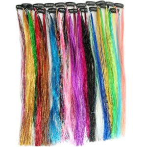 20 couleurs Chiffres brillants brillants laser faux cheveux kit en guirloquette Kit scintillant Extensions de chaîne accessoires hippies pour la coiffure des femmes