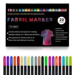 20 Colorsset Waterdichte Kleurvaste Stof Textiel Marker Pen Permanente Kleur Voor DIY Kleding Art Graffiti Tekening Schilderen 231220