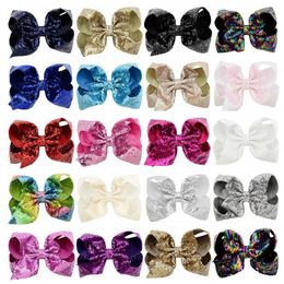 20 Designs 8 Inch Jo Bows Paillette Dubble Flower Haarspelden Barrettes Kinderen Boog Haaraccessoires Princess Bow Sequin Bling Hair Clip