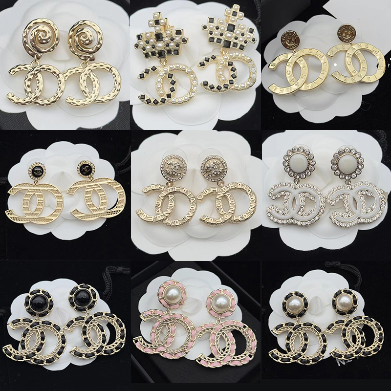 2023 marque de luxe CC boucle d'oreille classique rétro femmes boucles d'oreilles concepteur naturel perle cristal S925 argent boucles d'oreilles bijoux