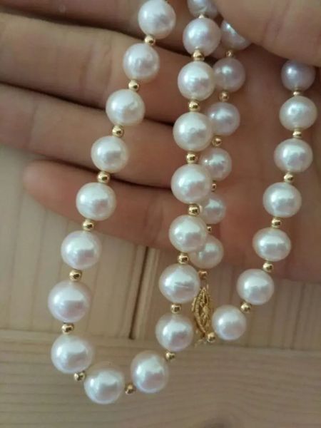 20 magnifiques colliers de perles blancs de la mer du Sud AAA 8-9 mm avec or 14 carats 240429