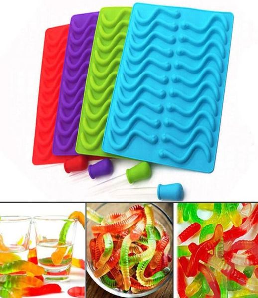 Moule en Silicone pour vers de serpent, 20 trous, chocolat, sucre, bonbons, gelée, Tube de glace, plateau, cuisson de gâteaux, outils 1561629