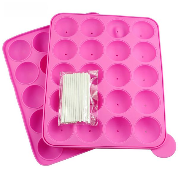 Moldes para hornear chocolate de silicona con 20 agujeros con 20 piezas de palos, moldes para cupcakes, moldes para magdalenas, molde para hornear con esferas, bandeja de hielo