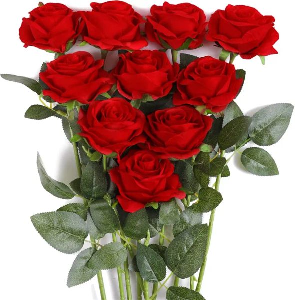 Roses artificielles de 20 pouces pour la Saint-Valentin, roses en soie au toucher réel, fausses fleurs simples, bouquets à longue tige pour la décoration de la maison, de la fête de mariage, 2024303