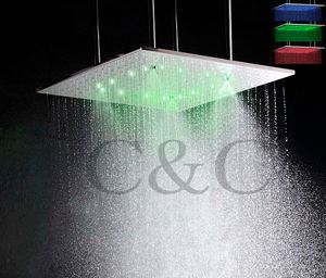 20 inch plafondmontage geborsteld verneveling en regenval LED temperatuurgevoelige 3 kleuren badkamer douchekop met armen L-20WL