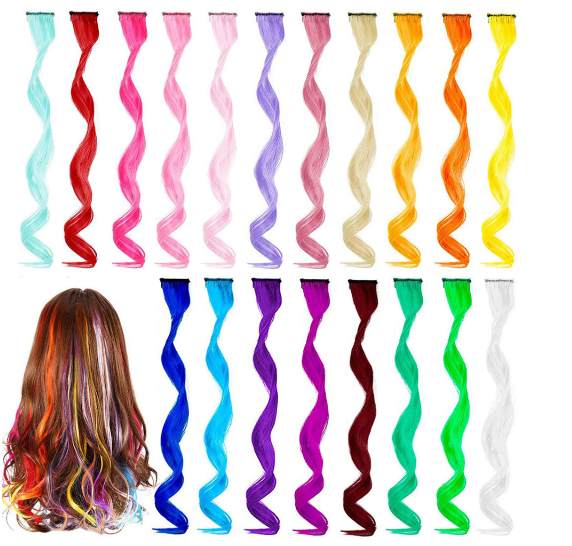 20 inch color gradient seamless one clip curly hair long curly chemical fiber hair with many styles to choose from supporting customization
