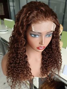 Perruque Lace Front Wig naturelle bouclée brune, 20 pouces, couleur ondulée, sans colle, pré-épilée, dentelle transparente, densité 220%, pour femmes