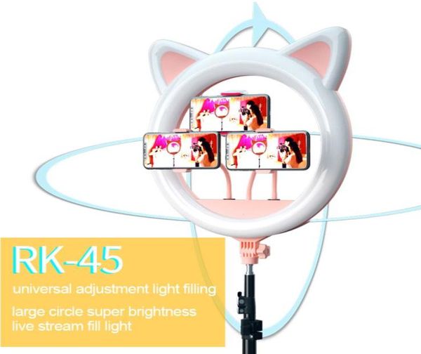 20 pulgadas LED Selfie Ring Light Cat Ear Dimmable Nivel 10 Iluminación de pografía para video de maquillaje Tattoo Tatuaje Teléfono Light2879328