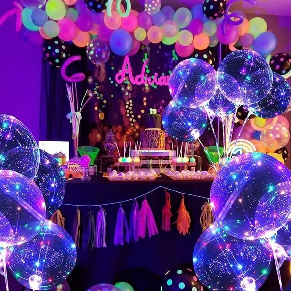 Ballon Bobo lumineux Led de 20 pouces, bâtons transparents, décorations de mariage, de noël, de fête d'anniversaire, cadeau pour enfant