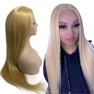 20 pouces Indien Vierge Cheveux Humains Blonde Couleur # 613 Soyeux Droit 150% Densité Full Lace avec PU Périmètre Perruque pour Femme Noire