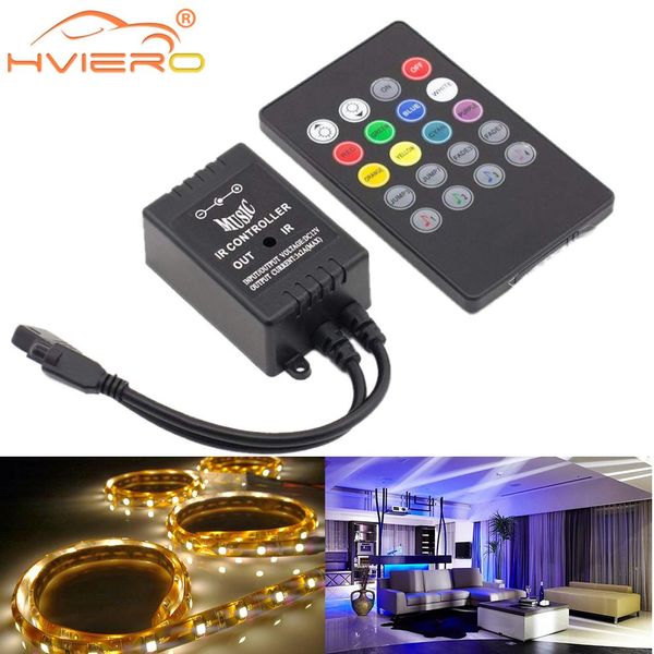 20 KEY 12-24V 72W 38KHz Controlador de música Sensor de sonido negro Remoto para la tira LED RGB