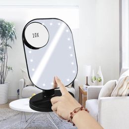 20-led make-upspiegel met 10x vergrootglas 180 graden rotatie dimbare touch sensing make-up spiegel draagbare schoonheid make-up