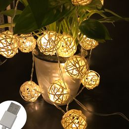 20 LED RATTAN BALL GARLAND STRING LUMES DE NORI