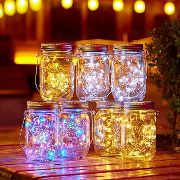 20 LEDs con energía solar 1M 10LEDs Mason Jar Tapa Insertar Cadena de luces de hadas para jardín Fiesta de Navidad Cadenas de luces al aire libre