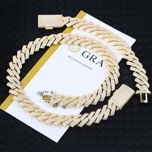 20 mm 3 rijen Hip Hop Diamond Chain Moissanite Cra Cubaanse ketting Sterling Sier Gold Plate Fijne sieraden Kettingen armbanden