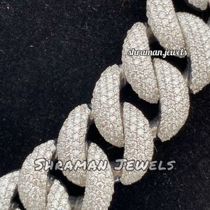 20 mm Chaîne de liaison cubaine de diamant de Moissanite Iced out 925 Collier cubain en argent sterling 24 pouces