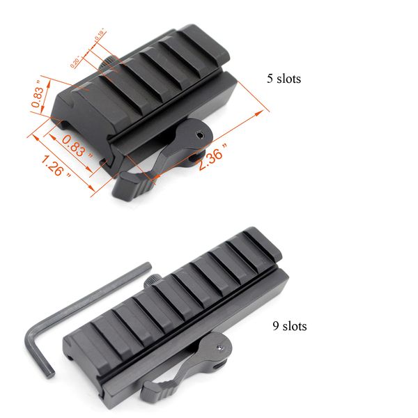 20 mm Picatinny/Weaver Rail Baese 5 / 9 ranuras QD Quick Release Riser Scope Mount Adapter Envío gratis