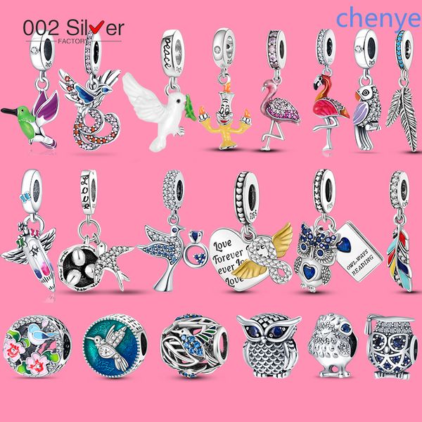 20 New Dove Colibri Magpie Hibou Oiseaux Charmes Perles pour Pandora Original 925 Silve Bracelets Bracelet Diy Femmes Faisant Des Bijoux Cadeau