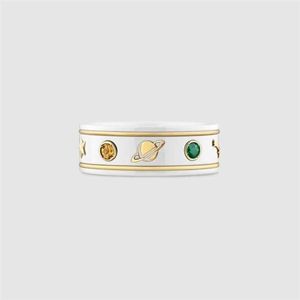 20% de réduction 2023 Nouveau collier de bracelet de bijoux de créateur anneau en céramique blanche avec abeille bord doré