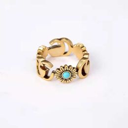 20% OFF 2023 Nouveaux bijoux de mode de luxe de haute qualité pour Daisy Bronze Double Flower Turquoise Couple Ring