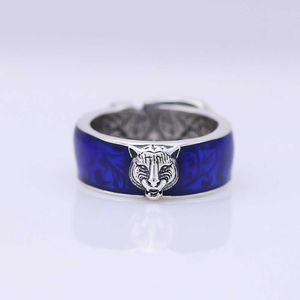 20% OFF 2023 Nouveaux bijoux de mode de luxe de haute qualité pour argent sterling tête de tigre émail bleu double boucle de ceinture pour hommes ins bague de personnalité