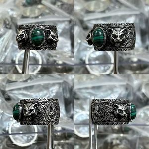 20% OFF 2023 Nouveaux bijoux de mode de luxe de haute qualité pour la tête de jardin double vert malachite modèle complexe animal argent année de la bague de tigre