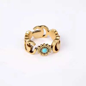 20% korting op 2023 Nieuwe luxe hoogwaardige mode -sieraden voor Daisy Bronze dubbele bloem turquoise paar ring