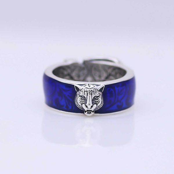 20% de descuento en todos los artículos 2023 Nueva joyería de moda de lujo de alta calidad para plata de ley con cabeza de tigre y esmalte azul, hebilla de cinturón doble para hombre, anillo con personalidad