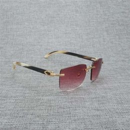 20% de réduction pour 2023 lunettes de soleil design de luxe Bois naturel Hommes Corne de buffle noire Lunettes sans monture Femmes Accessoire Cadre en métal Oculos Carré Gafas pour Club