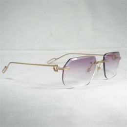 20% de réduction pour 2023 lunettes de soleil design de luxe Vintage Diamond Cutting Men Oculos Rimless Shade Metal Frame Clear Lunettes pour femmes Accessoires Gafas Outdoor