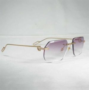 20% de descuento para diseñadores de lujo Vintage Diamond Cutting Men Oculos Rimless Shade Metal Frame Gafas transparentes para mujer Accesorios Gafas Outdoor