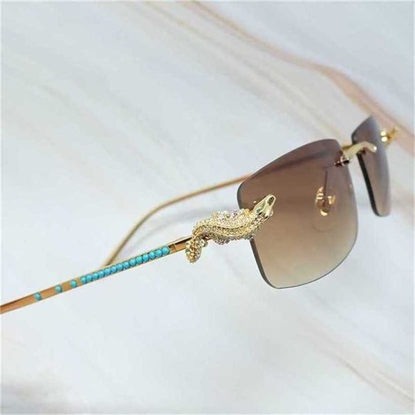 20% de réduction de luxe doré CORCODILE sans monture Carter lunettes cadre strass lunettes de soleil femmes bleu marque concepteur MenKajia nouveau