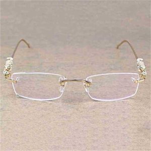 20% KORTING Vintage Leopard Randloze Clear Stone Transparant Brilmontuur Luxe Brillen Heren Accessoires Oculos Brillen 6384Kajia Nieuw