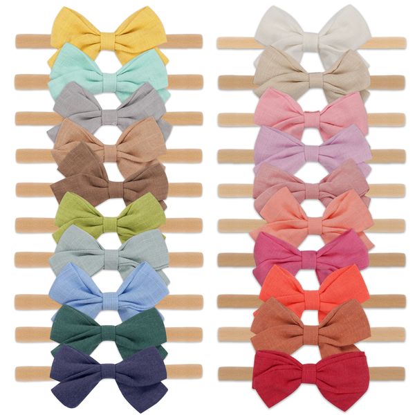 Paquet de 20 bandeaux en nylon pour bébés filles, nœuds de cheveux en lin, accessoires de cheveux faits à la main pour nourrissons et tout-petits nés, 240110