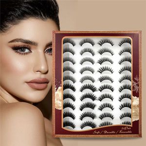 20 paires de faux cils 3D en faux vison, en vrac, épais, longs et vaporeux, naturels, 4 styles