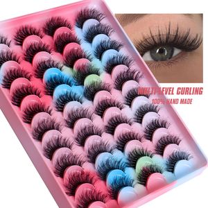 20 paires de faux cils moelleux 3D en vison, bouclés, épais, longs et dramatiques, extension de cils sans cruauté envers les animaux, avec plateau arc-en-ciel, maquillage