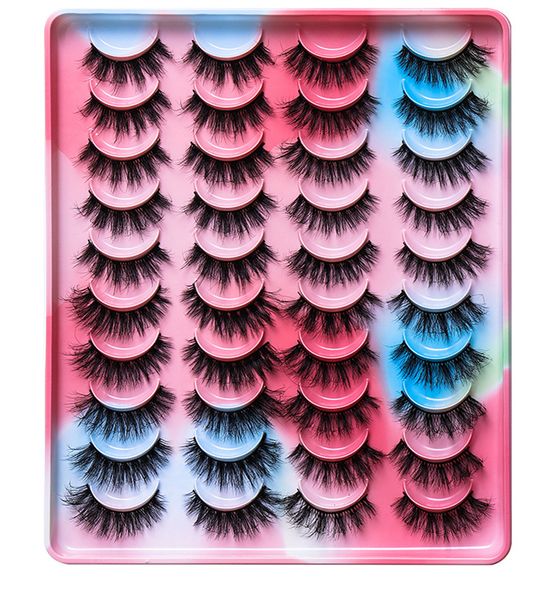 20 paires de faux cils en vison 6D moelleux, bouclés, épais, multicouches, longs, spectaculaires, extensions, sans cruauté envers les animaux, avec plateau arc-en-ciel