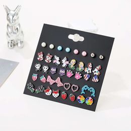 20 paires Multi couleurs mignon émail coeur licorne papillon perle Animal boucles d'oreilles enfants ensemble de bijoux