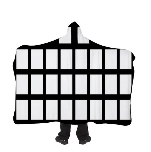 20 paneles Mantas con capucha de lana por sublimación Impresión por transferencia de calor Mantón Envoltura Sofá Manta para dormir para niños Cama Mantas de franela 125x150 cm tt0207