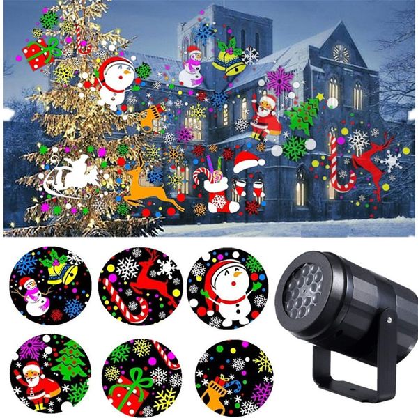 20 Patrones Año Nuevo Decoración navideña Efectos LED Proyector láser Luz Copo de nieve Elk Lámpara de proyección Etapa Iluminación interior Decoración D0.5